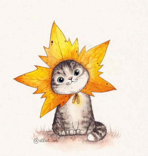 Welcome Autumn, Animal Illustration Art, Art Basics, Cute Fantasy Creatures, Book Illustration Art, Happy Paintings, Animal Sketches, Cat Wallpaper, Cat Illustration