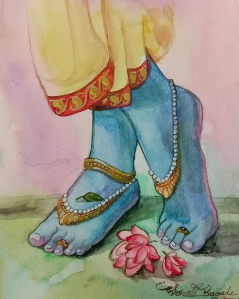 Feet Drawing, Krishna Drawing, God Artwork, Peace Illustration, Vedic Art, Hinduism Art, Cute Doodles Drawings, Indian Art Paintings, Cute Easy Drawings