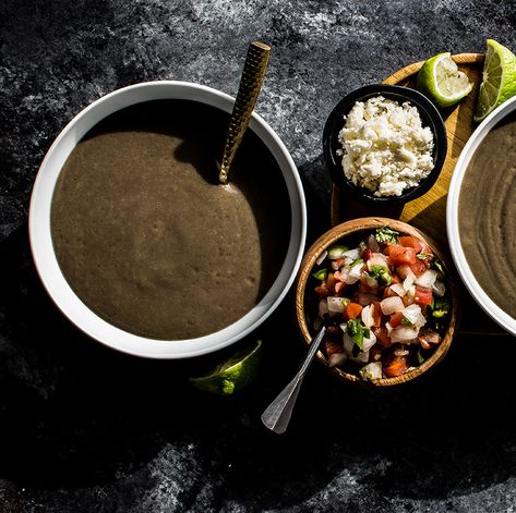 Pureed Black Bean Soup, Pureed Black Beans, Black Bean Puree, Black Bean Sauce Recipe, Spicy Garlic Shrimp, Black Bean Dip, Soup With Ground Beef, Black Bean Sauce, Veggie Soup