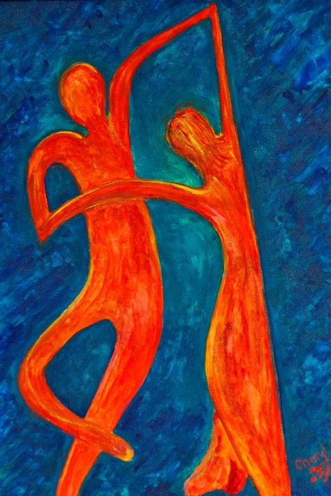 Dancing Abstract Painting, Lovers Abstract Art, Blue And Red Walls, Abstract Dancing Figures, You Are Loved Painting, Abstract Dance Art, Two Lovers Art Paintings, Abstract Couple Art, Body Shapes Art