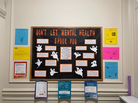 Halloween Mental Health Bulletin Board, Therapist Activities, Mental Health Bulletin Board, Counseling Career, Health Bulletin Boards, Interactive Bulletin Boards, Halloween Bulletin Boards, Ra Boards, Alpha Chi Omega