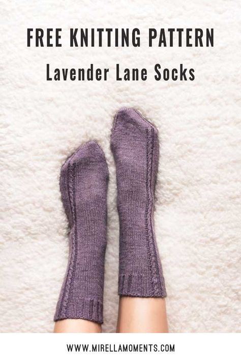 Lavender Lane socks | Knitting pattern | Mirella Moments Cabled Socks Free Pattern, Simple Sock Knitting Pattern, Toe Up Socks Pattern Free, Free Sock Patterns Knit, Knit Sock Pattern Free, Toe Up Sock Knitting Patterns Free, Sock Knitting Patterns Free, Knit Socks Pattern Free, Sock Pattern Free