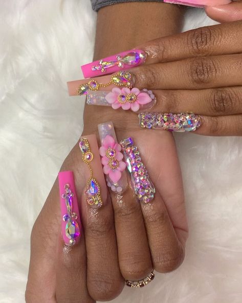 Tah Beauty INC (@nailedbytahbarbie) posted on Instagram: “Pretty Barbie 💕🌸 YouTube in my bio for DETAILED nail tutorials 💕 . . . . . . . . . . . . . . #atlnailtech #atlantahairstylist…” • Jun 28, 2021 at 5:07pm UTC Tah Beauty Nails, Rhinestones Nails, Pretty Barbie, Flare Nails, Nail Business, Nail Idea, Nail Styles, Nail Tutorials, Rhinestone Nails