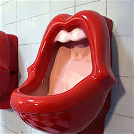 Not such an unusual Urinal style for a Rock and Roll bar if you mentally correlate with the The Rolling Stones “Tongue and Lip Design” logo (ci rca 1971)designed by John Pasche. Since F… Creative Inventions, Man Cave Basement, Public Restroom, Bad Design, Red Lips, Rolling Stones, Man Cave, Concept Design, Lips