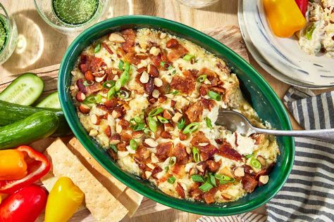 Hot Bacon And Swiss Dip Will Be Devoured In Minutes Swiss Dip, Swiss Cheese Dip, Breakfast Party Foods, Easy Dinner Casseroles, Breakfast Party, Food Appetizers, Quick Easy Dinner, Creamy Cheese, Southern Cooking