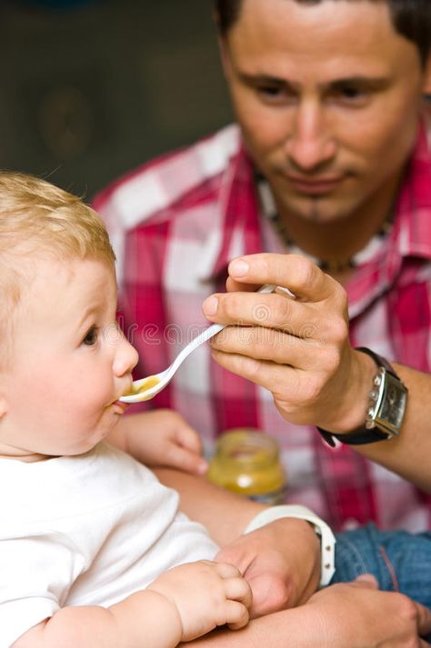 Father feeding baby. Portrait of father feeding baby son with spoon , #Affiliate, #baby, #feeding, #Father, #Portrait, #spoon #ad Feeding Baby, Father Images, Vector Character, Baby Feeding, Baby Photos, Stock Images Free, Stock Images, Quick Saves