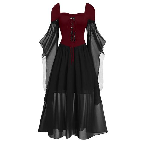 Retro Vintage Punk & Gothic Medieval Dress Witch Women's Casual Daily Dress 2024 - $26.99 Kostum Halloween, Butterfly Sleeve Dress, Witch Dress, Witch Halloween Costume, Cold Shoulder Lace, Dress Halloween Costume, Special Dresses, Gothic Dress, Halloween Fashion