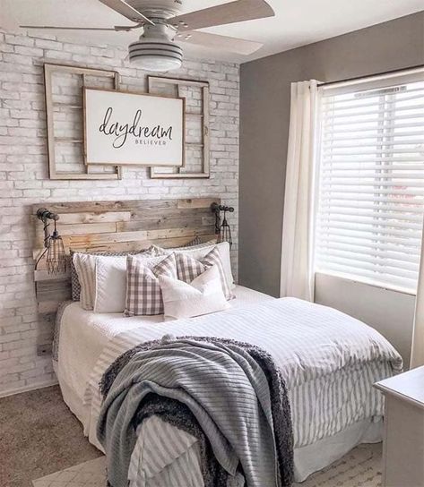 Fabulous and Fresh Farmhouse DIYS and Ideas are waiting to inspire you to create. All the newest projects in the Farmhouse World all in one place to enjoy! Farmhouse Style Bedroom Decor, Rustic Farmhouse Bedroom, Farmhouse Style Bedrooms, Farmhouse Bedroom Decor, Spare Bedroom, Farmhouse Bedroom, Rustic Bedroom, Remodel Bedroom, Master Bedrooms Decor