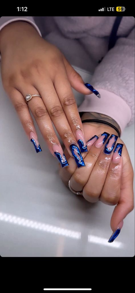 Sapphire Birthday Nails, Galaxy Nails Acrylic, Blue Bottom Nails, Blue Pisces Nails, Blue Birthday Nails Black Women, Royal Blue Nails Black Women, Blue Nail Sets, Blue Nails Black Women, 444 Nails