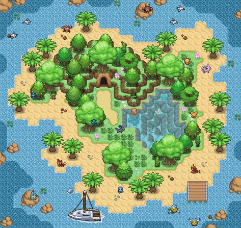 Isla Barato - Random little map by Phyromatical on DeviantArt Pixel Island, Pixel Art Map, Pixel Map, Top Down Game, Game Map, Pokemon Rpg, Gameboy Color, Pixel Art Tutorial, 2d Game Art