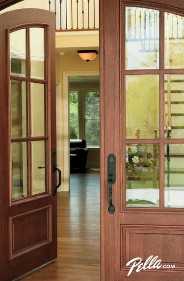 Greet your guests with beautifully crafted Pella® Architect Series® wood entry doors. Pella Doors, Wood Entry Door, Hinged Patio Doors, Double Door Entryway, Foyer Staircase, Front Door Styles, Fiberglass Entry Doors, Wood Entry Doors, French Doors Patio