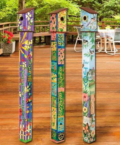 Birdhouse Pole, Cool Bird Houses, Peace Pole, Garden Totem, Art Pole, Painted Post, Garden Totems, Garden Poles, Pole Art