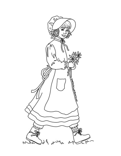 American Girl Kirsten coloring page from Small Dolls in a Big World Pioneer Coloring Pages Free Printable, Girl Coloring Pages For Kids, American Girl Printables, Doll Printables, American Girl Kirsten, Kirsten Larson, Free Thanksgiving Coloring Pages, Girl Coloring Pages, American Girl Doll Samantha