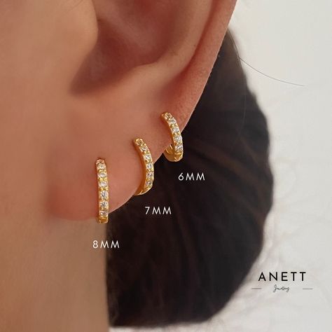 Dainty Gold Hoop Earrings, Small Hoop Earrings, Huggie, Cubic Zirconia Minimalist Hoop Earring, Dainty Sterling Silver Hoop Earrings, Helix by AnettJewellery on Etsy Gold Huggie Hoop Earrings, Small Gold Hoop Earrings, Sterling Silver Dangle Earrings, White Gold Earrings, Sterling Silver Hoop Earrings, Must Have Items, Huggie Hoop Earrings, Everyday Earrings, Gold Earrings Dangle