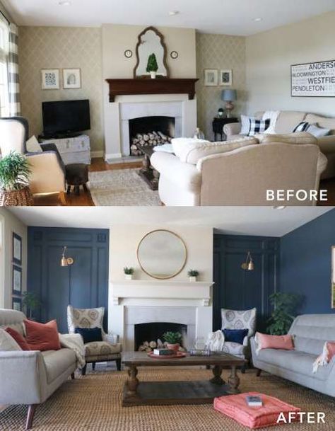 17+  Fancy Before And After Living Room Gallery Check more at https://alexstewartperu.com/17-fancy-before-and-after-living-room-gallery/ Fireplace Room Layout, Fireplace Furniture Arrangement, Before And After Furniture, Fireplace Furniture, Fireplace Room, Furnitur Ruang Keluarga, Family Room Makeover, Sala Grande, Living Room Furniture Arrangement