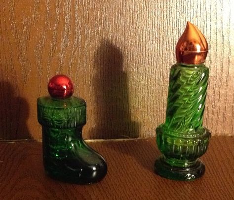 Christmas stocking and candle perfume bottles. Christmas Perfume, Candle Bottle, Christmas Bottles, Small Perfume Bottles, Cologne Bottles, Avon Bottles, Xmas Candles, Avon Christmas, Avon Perfume Bottles