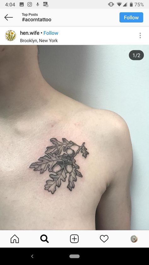 Acorn Leaf Tattoo, Oak Leaf Acorn Tattoo, Acorns Tattoo, Oak Leaf Tattoos, Acorn Tattoo, Small Foot Tattoos, Tattoos Inspo, Leaf Tattoo, Bestie Tattoo