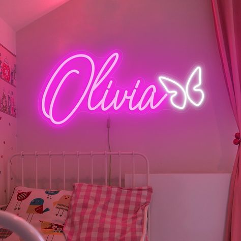 Lighting Name Board Design, Led Lights Signs, Custom Led Sign, Cute Neon Signs For Room, Light Signs For Bedroom, Cute Led Signs, Name Decoration Ideas, Neon Room Signs, Led Signs Bedroom