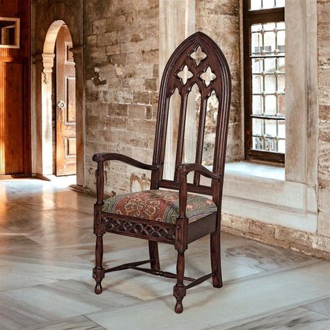 Viollet-le-Duc Gothic Cathedral Armchair - FAM-AF51316 - Design Toscano Pointed Arch, Gothic Chair, French Gothic, Gothic Cathedral, Cathedral Windows, Throne Chair, Gothic Revival, Medieval Style, Interior Designing