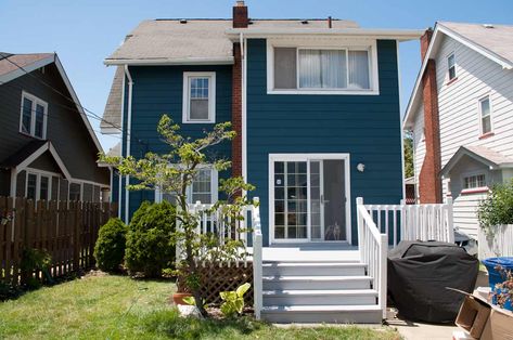 Dark Teal House Paint Reveal (Before and After!) | And Then We Tried Teal Exterior House, Dark Teal House, Sherwin Williams Seaworthy, Dark Exterior House, Exterior Paint Colours, Teal House, Cottage Exterior, Yellow House, Exterior Paint Colors For House