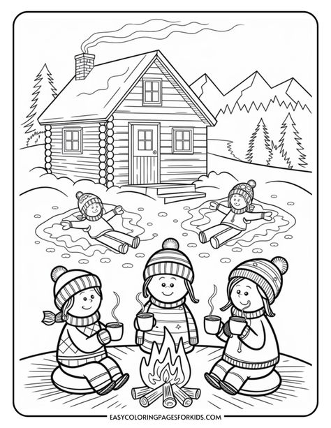 Cozy Winter Coloring Pages, Winter Color Pages, Winter Colouring Pages, Winter Coloring Sheets, Winter Coloring Pages For Kids, Easy Coloring Pages For Kids, Winter Coloring Pages, Sleds For Kids, Snow Fort