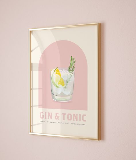 Gin And Tonic Drawing, Gin Tonic Illustration, Gin And Tonic Gifts, Gin Tonic Cocktail, Cocktail Prints, Cocktail Gin, Tea Wallpaper, Retro Cocktail, Cocktail Poster