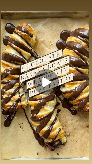 Diane Morrisey on Instagram: "I saw these on @thekitchn and knew they’d go over HUGE in my house. I was sooo right. 
But I mean, Cmon… pastry, bananas, chocolate bar, chocolate drizzle… How could they not?!!

Also, I never purchased a Kinder bar before… never really even knew they existed, but it’s what was used in @thekitchn video, so I used them.  I’d imagine any type of chocolate wedged into the banana would work just fine. 
.
.
Chocolate Banana Boats Wrapped in Puff Pastry
.
.
��I sheet of Puff pastry
3 bananas 
��Chocolate… I used Kinder Chocolate
Egg wash (1 egg mixed together with 1 tbls of water)
Chocolate drizzle (I melted 1/2 cup of chocolate chips together with 1 tsp of vegetable oil in a double boiler until melted)

Preheat oven to 400F. 

��Roll out the puff pastry on a lightl Puff Pastry Treats, Pastry Treats, Type Of Chocolate, Pastry Pie Crust, Puff Pastry Shells, Banana Boats, Banana Roll, Chocolate Egg, Chocolate Roll