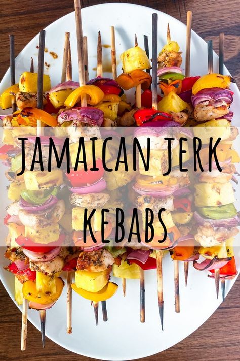 Summer Kabobs, Chicken Kebab, Bbq Summer, Jamaican Jerk, Chicken Kebabs, Jerk Chicken, Party Menu, Tropical Party, Kebabs