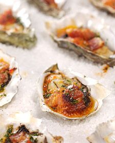 This recipe for oysters casino is from "The Hog Island Oyster Cookbook" by Jairemarie Pomo. Oysters Casino, Louisiana Cooking, Grilled Foods, Oyster Recipes, Classic Appetizers, Xmas Dinner, Louisiana Recipes, Seafood Appetizers, Cajun Recipes