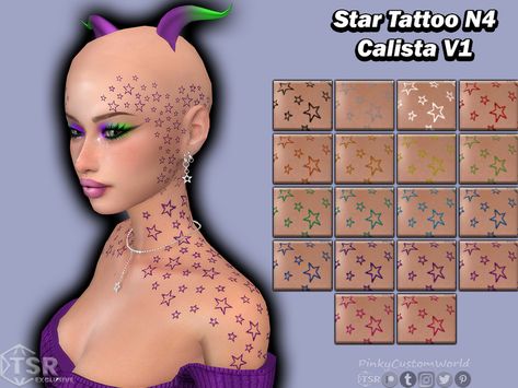 Teen Words, Sims 4 Tattoos, Sims 4 Black Hair, Pink Tattoo, Sims 4 Body Mods, 4 Tattoo, Tumblr Sims 4, Free Sims, Star Tattoo