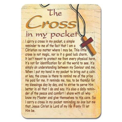 The Cross in My Pocket: Friendship Cards The Cross in My Pocket: Friendship Cards A Cross In My Pocket Poem Printable, Cross In My Pocket Poem, Cross In My Pocket, Christian Bookmarks, Religious Sayings, Luncheon Ideas, Pocket Cross, Lords Prayer, Tassel Bookmark