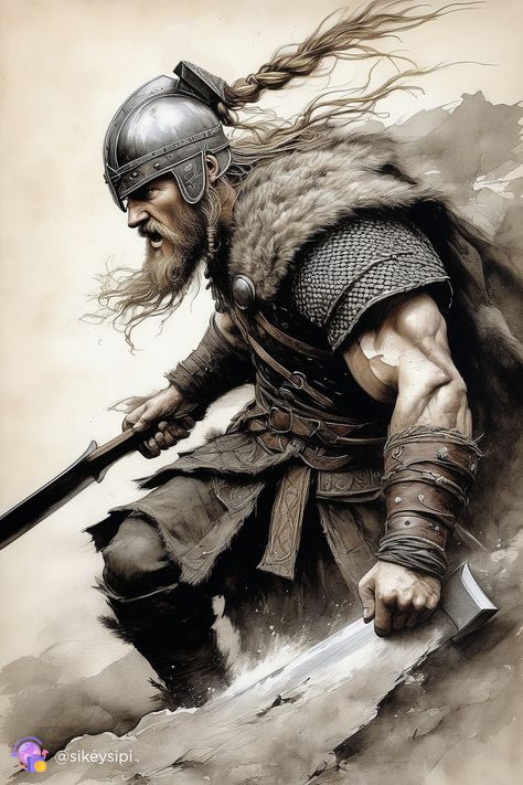 Explore the ancient strength of Norse warriors through this stunning depiction. The intricate tattoos and fierce demeanor bring the legendary figures of Viking lore to life. Ideal for those passionate about history and mythology. #NorseStrength #VikingWarrior #MythicalFigures Viking Warrior Art, Cartoon Viking, Viking Warrior Men, Vikings Art, Norse Warrior, Viking Warrior Tattoos, Arte Viking, Viking Warriors, Vikings Ragnar