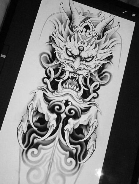 Tattoo Dragon Design, Black Work Tattoo Design, Sketch Tattoo Ideas, Design For Tattoo, Geometric Wolf Tattoo, Luna Tattoo, Graphic Tattoo, Black Sketch, Tattoo Dragon