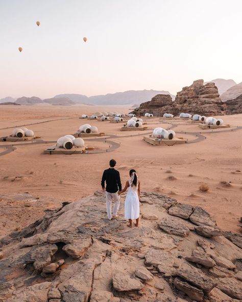 Wadi Rum, Jordan ↠ Instagram:@travelthough Jordan Desert, Intimacy Couples, Camping Lifestyle, Bubble Pictures, Desert Travel, Wadi Rum, Vacation Photos, Destination Elopement, Vacation Places