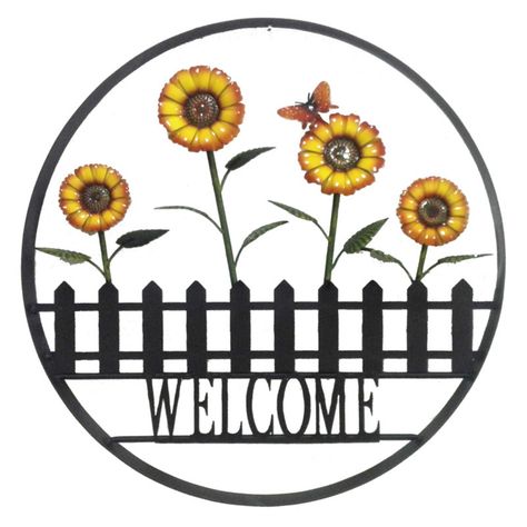 Backyard Expressions Daisy Outdoor Welcome Wheel Wheel Wall Decor, Dragonfly Wall Decor, Outdoor Metal Wall Art, Redbud Tree, Metal Wall Plaques, Wheel Art, Art Brown, Art Yellow, Brown Wall Art