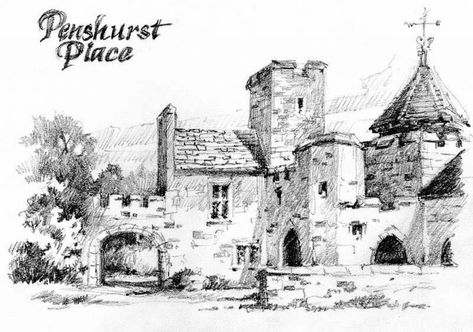 Sketchbook pencil drawing of Penshurst Place in Kent Landscape Pencil Drawings, Landscape Sketch, Architecture Drawing Art, House Drawing, Landscape Drawings, Urban Sketching, Architecture Sketch, Ink Pen Drawings, A Drawing