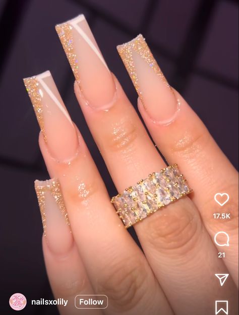 Reflective Nails, Brown Acrylic Nails, Gold Acrylic Nails, Orange Diamond, Beige Nails, French Acrylic Nails, Long Acrylic Nails Coffin, Acrylic Nails Coffin Pink, Long Square Acrylic Nails