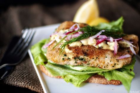 Open Face Fish Sandwich [ swap 0% chobani for mayo, omit sugar and breadcrumbs ]  \\ Open Faced Sandwiches, Danish Kitchen, Open Sandwich, Fish Sandwiches, Apple Cheesecake, Open Faced Sandwich, Fish Sandwich, Danish Food, Food Club