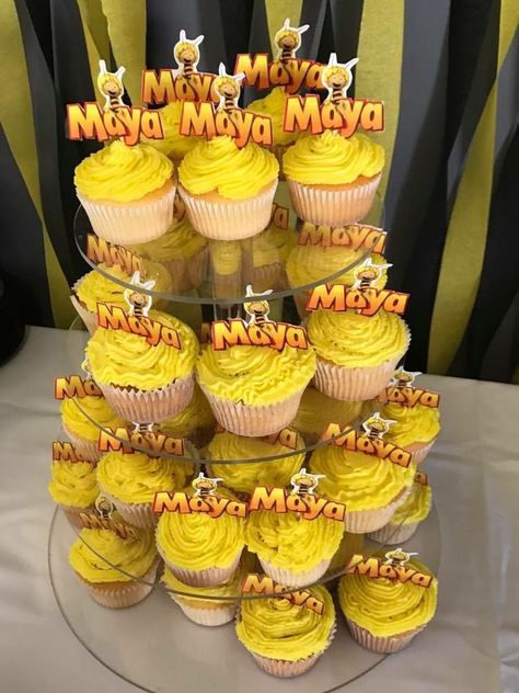 Maya the bee Birthday party cupcakes Maya The Bee Birthday Party, Bee Third Birthday Party, Sweet To Bee Three Birthday Party, Bee Themed Third Birthday, Bumble Bee Third Birthday Theme, Bee Themed Birthday Party, Bee Cupcakes, Bee Birthday Party, Bee Cakes