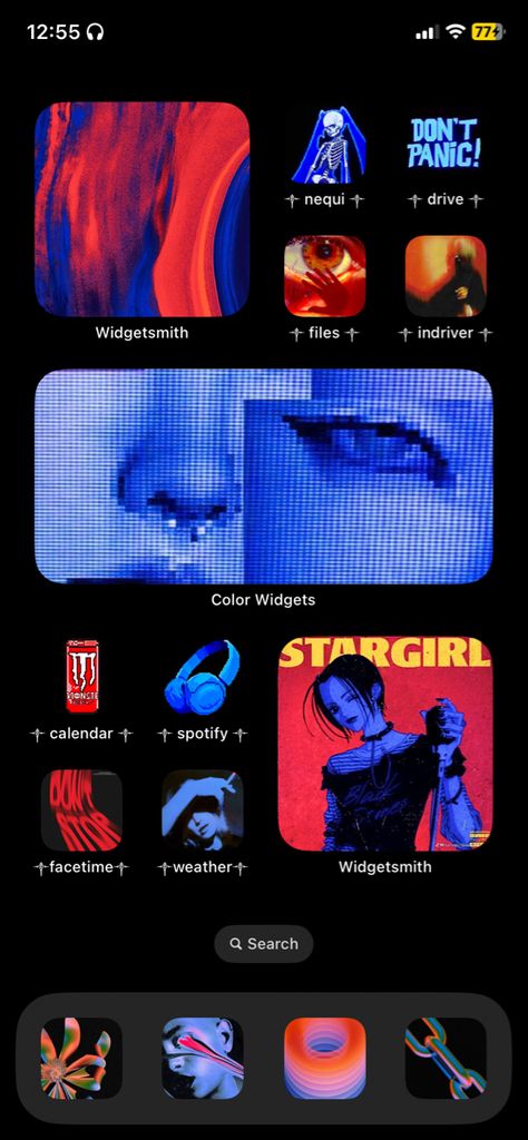 Retro Homescreen Layout, Retro Iphone Layout, Red Aesthetic Homescreen Layout, Retro Phone Theme, Blue And Red Icons, Red Ios Layout, Widget Wallpaper Ideas, Retro Homescreen, Aesthetic Themes For Iphone