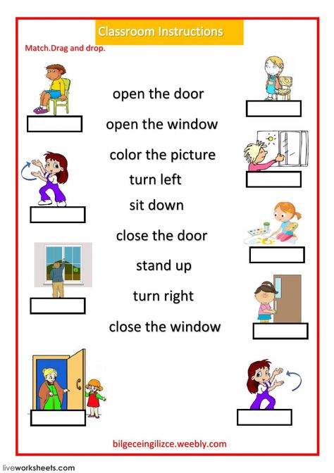 Classroom language interactive and downloadable worksheet. You can do the exercises online or download the worksheet as pdf. Classroom Instructions, Classroom Commands, Grammar For Kids, English Activities For Kids, Language Worksheets, Learning English For Kids, English Worksheets For Kids, Kids English, English Classroom