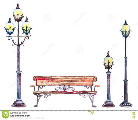 Garden Bench Illustration, Garden Bench Drawing, Watercolor Street Lamp, Park Bench Illustration, Bench Illustration, Bench Drawing, Composition Drawing, Outdoor Garden Bench, Sofa Inspiration