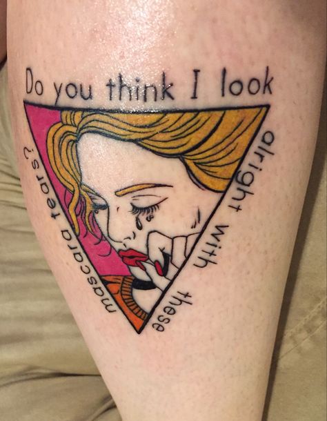 I got this literal work of art stabbed into the side of my calf on September 27, 2019 at Vivid Tattoo in Knoxville, Tennessee by Sarah H. I gave Sarah a super garbage drawing of what I wanted as well as a written description and she turned out this absolute masterpiece. Words are lyrics from Fake Happy by my favorite band, Paramore. I have been walking around like the coolest little sad bitch in town ever since. 💖 Paramore Fake Happy Tattoo, Fake Happy Tattoo, Fake Happy Paramore, Garbage Drawing, Paramore Tattoo, Paramore Lyrics, Fake Happy, Happy Tattoo, Lyric Drawings