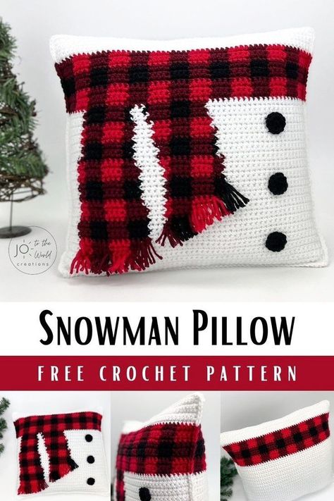 Are you looking for fun Christmas crochet projects your kids will love? Here’s a fun Christmas snowman crochet pillow that you can leave out all winter long. This free beautiful pillow case pattern is great to put on the couch during Christmas days. Take a look at the free crochet tutorial to make this snowman cushion cover. Crochet Winter Pillow Cover, Crochet Snowman Blanket, Crochet Christmas Tree Pillow Pattern, Crochet Snowman Pillow Free Pattern, Christmas Pillow Crochet Patterns Free, Christmas Crochet Pillow Patterns Free, Crochet Christmas Pillow Cover, Snowman Pillows To Make, Crochet Christmas Pillow Pattern