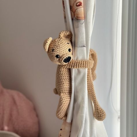 Bear Curtain Tie Back single, Bear Tie Back With Modification extra Long Arms, Nursery Tie Back, Blackout Curtain Tie, New Baby Gift - Etsy Baby Room Inspiration, Bear Nursery, Nursery Curtains, Crochet Curtains, Elephant Nursery, Curtain Ties, Crochet Bear, Gifts For New Parents, New Baby Gift