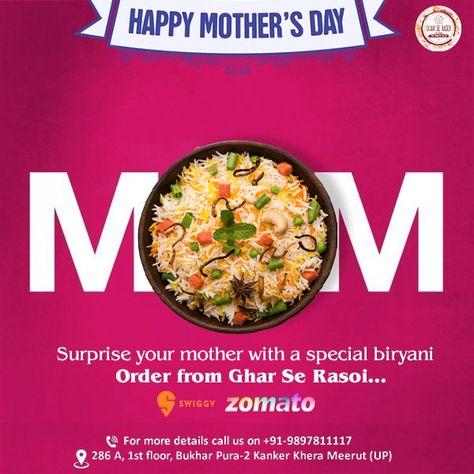 Mothers Day Restaurant, Mothers Day Advertising, Mothers Day Post, Resturant Design, Mother's Day Promotion, Mothers Day Poster, Restaurant Poster, Festival Wishes, Simple Template