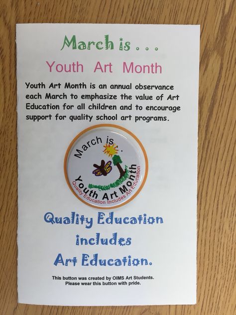 Art Advocacy--youth Art Month. Created by Jean Nickel follow me on Pinterest. Women’s History Month Art Projects, Youth Art Month, Arts Month, Education For All, Art Programs, Arts Ed, Art Education, Art School, Encouragement