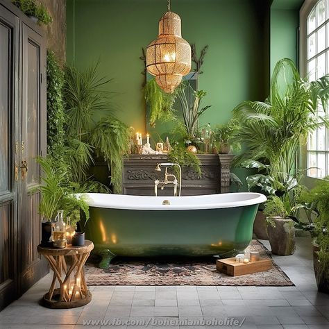 Bohemian Boho - More ideas @... | Facebook African Bathroom, Eclectic Maximalism, Cozy Homes, Bohemian Bathroom, Eclectic Bathroom, Casa Vintage, Green Walls, Design Remodel, Vintage Bathrooms