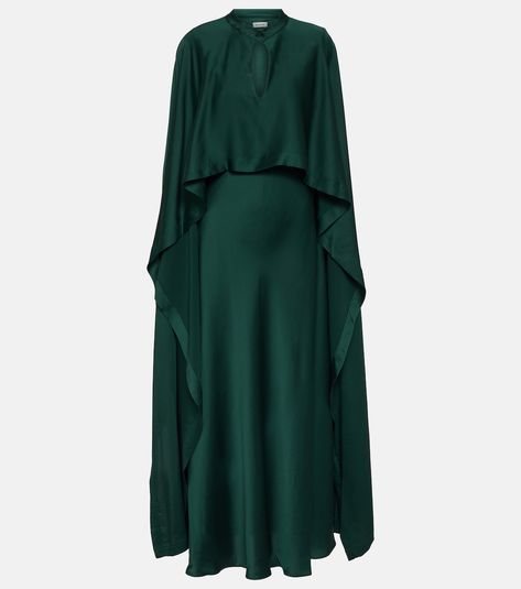 Amory caped gown in green - Simkhai | Mytheresa Modest Gowns Evening Classy, Green Abaya Aesthetic, Simple Modest Dress, Green Modest Dress, Caped Gown, Abaya Aesthetic, Emerald Green Outfit, Hijabi Gowns, Hijabi Dresses