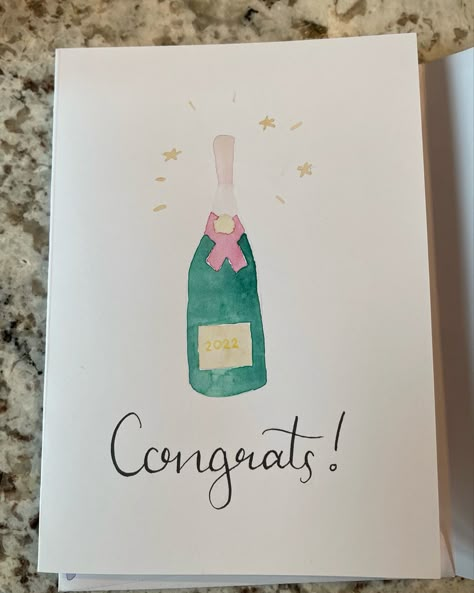 Watercolor Cards Congratulations, Congrats Watercolor Card, Graduation Card Watercolor, Watercolor Graduation Cards, Congratulations Watercolor, Watercolor Graduation, Homemade Watercolors, Card Painting, Diy Marker